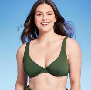 Women's Retro Ribbed Underwire Bikini Top - Shade & Shore Dark Green 34D